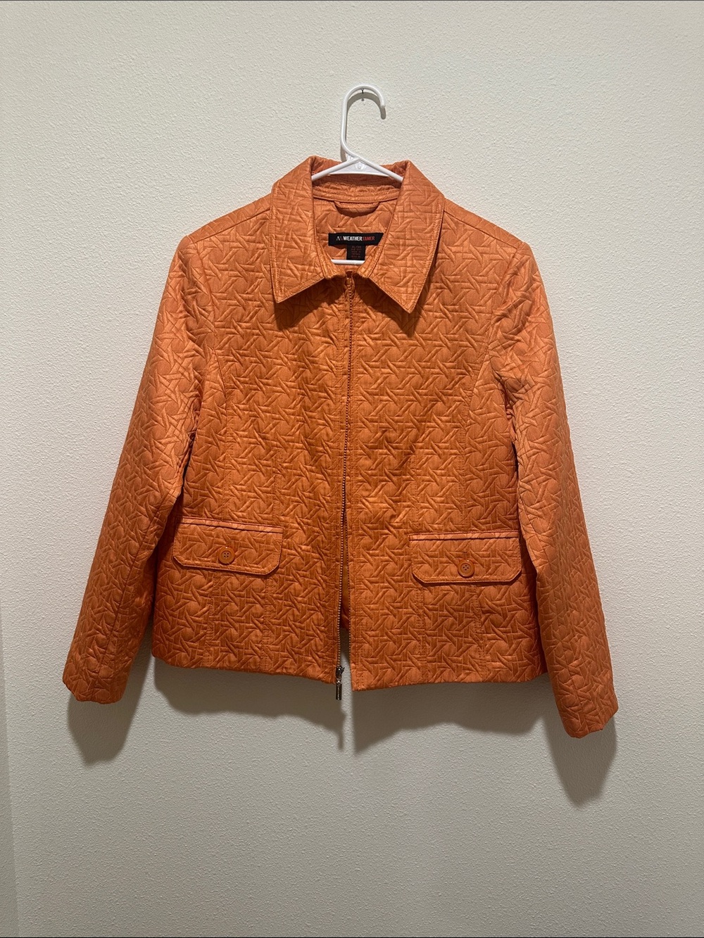 Quilted Orange Bomber Jacket with Point Collar
